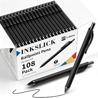 108 Pack Black Ink Pens Bulk Retractable Ballpoint Pens 1.0mm