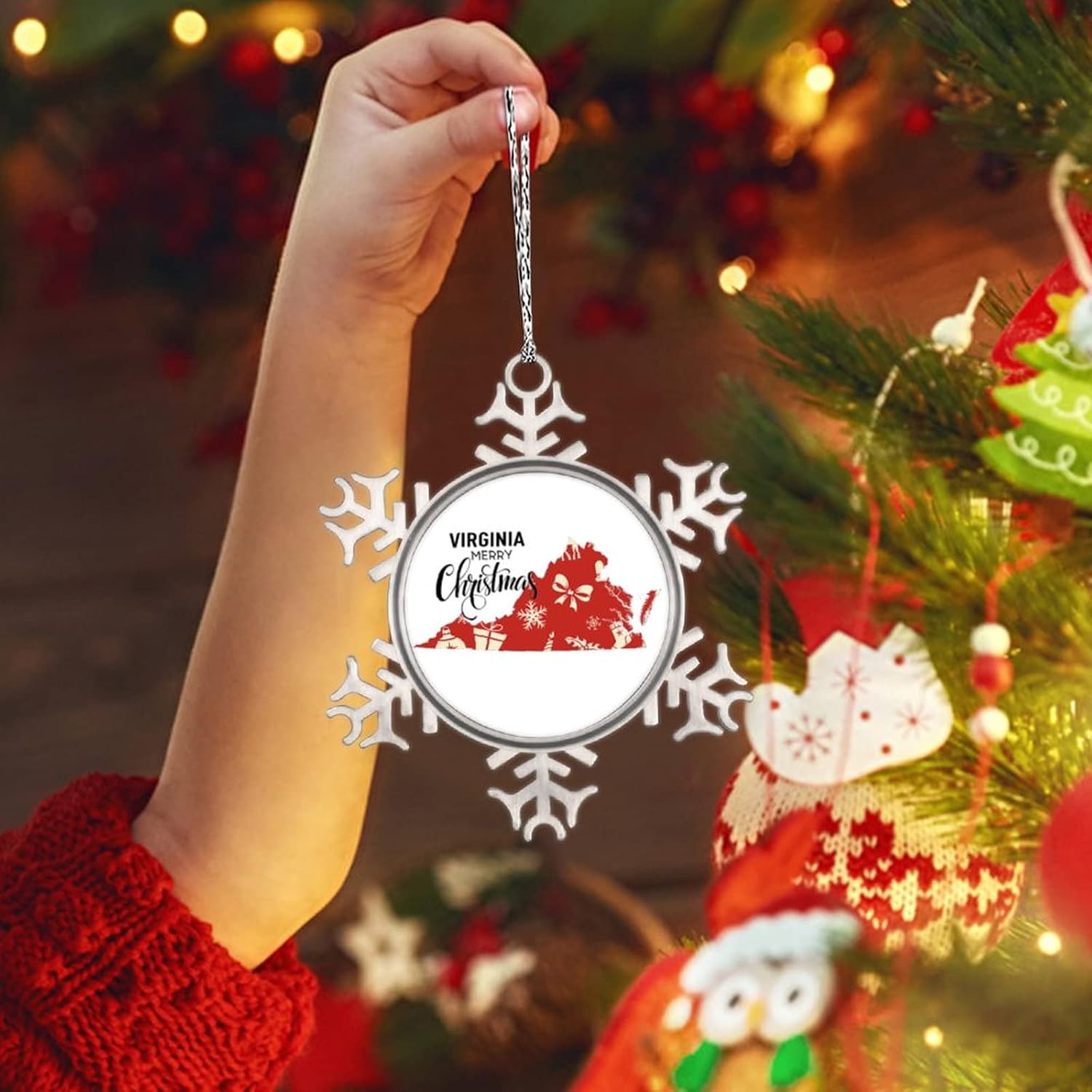 Snowflake Ornaments Virginia Home State Personalized Christmas Ornaments 2022 Merry Christmas Christmas Tree Ornaments Metal Souvenir Xmas Tree Hang Pendant Exchange Long Distance Gift 3 Inch