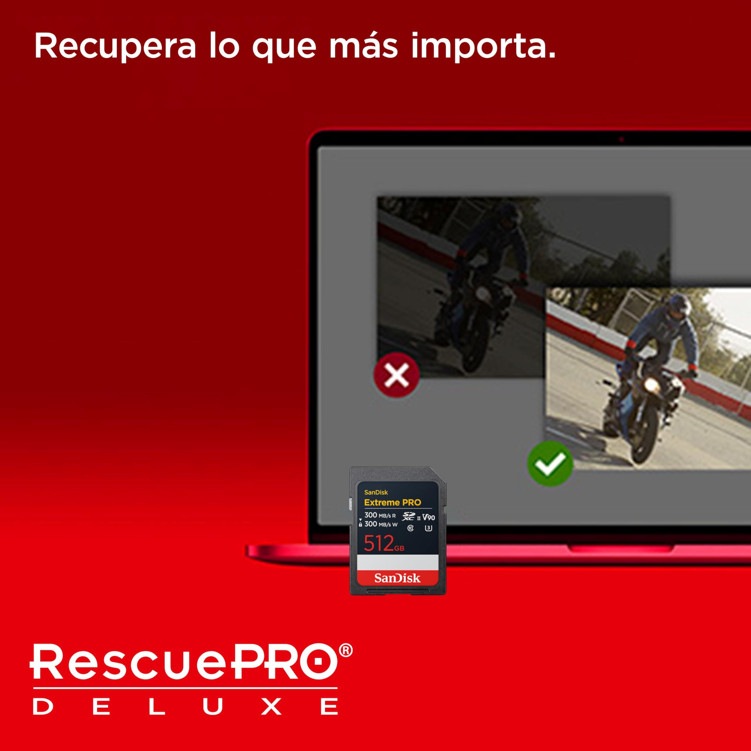 SanDisk Extreme Pro 512 GB SDXC Tarjeta, UHS-II, Velocidad de Lectura con hasta 300 MB/s, Velocidad de Escritura 300 MB/s, V90, Grabación de vídeo en 8K cinematográfica