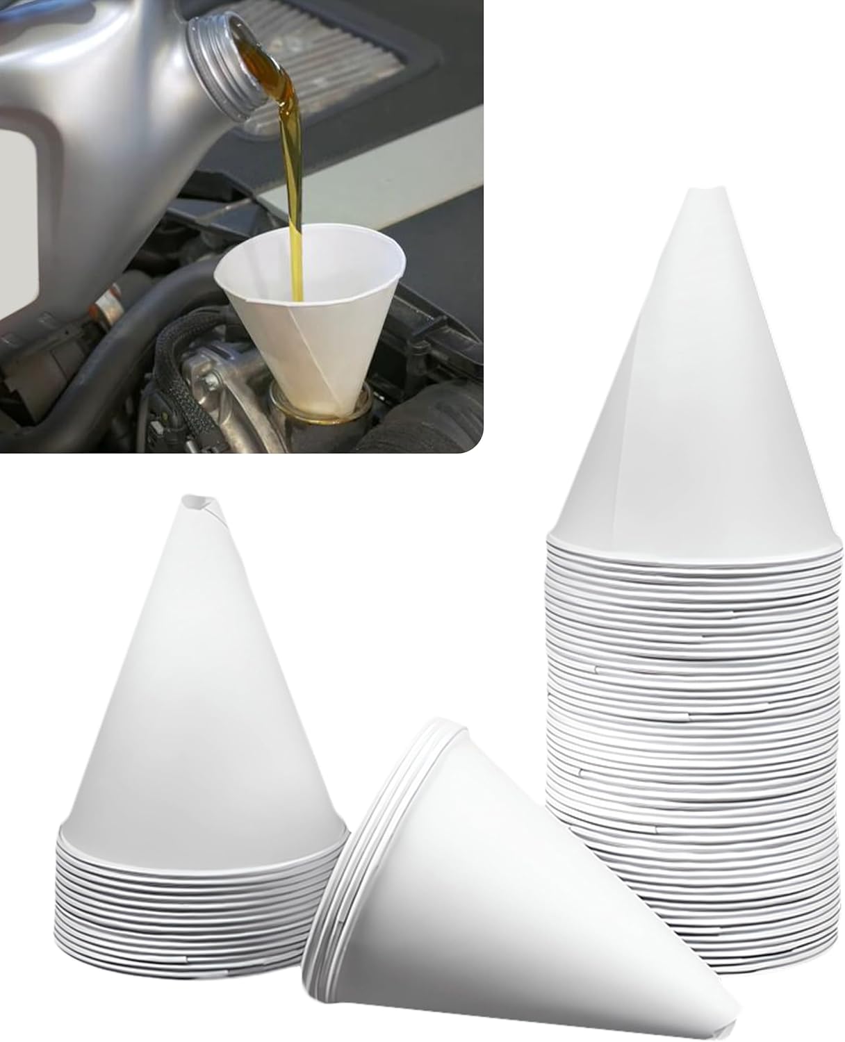 SCUARI 50PCS 6 oz Funnel,Car Accessories Paper Funnels for Automotive Use,Disposable Oil Funnel,Car Small Funnel,Paper Funnels for Motor Oil,Paper Funnels Dispenser for Water,Engine Oil,Gas,Coolant