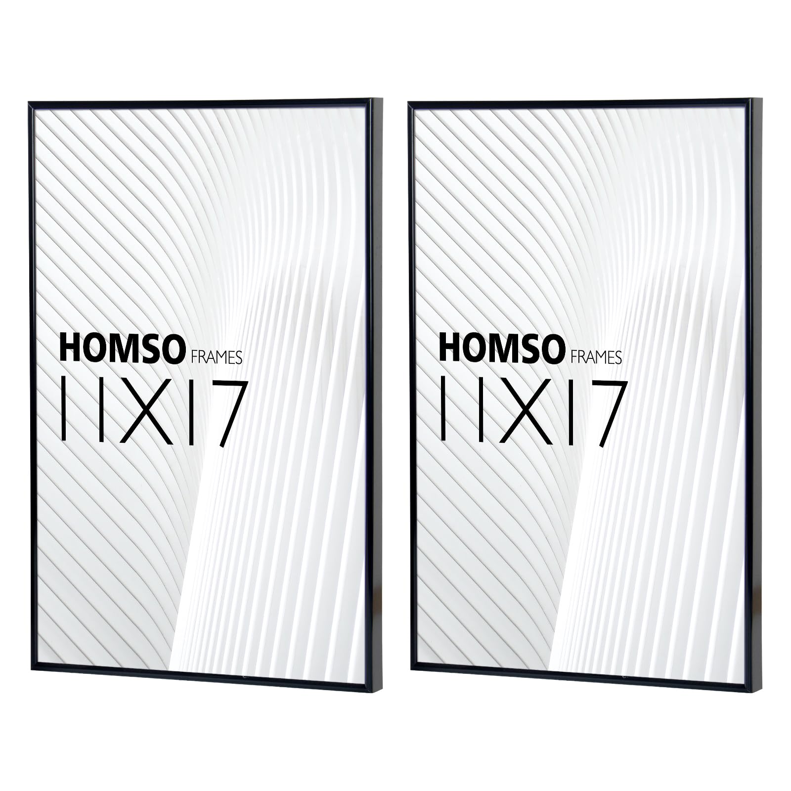 Homso Black Picture Frame 11x17, Thin Aluminum Poster Frame with Shatter-Resistant Acrylic for Horizontal and Vertical Wall Displaying - 2 Pack
