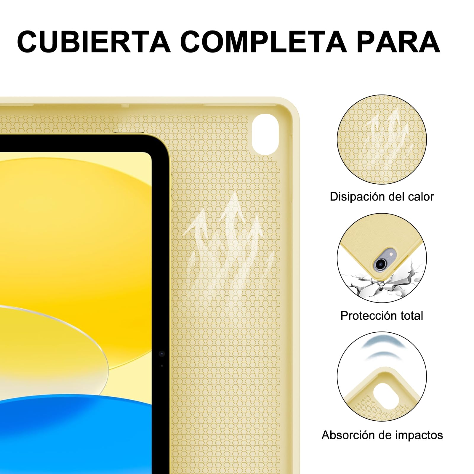 Funda Teclado para iPad A16 11 Generación 2025/10 Gen 2022 11/10.9 Pulgadas | Keyboard Touchpad, QWERTY Español Ñ, Bluetooth Magnético Desmontable Teclado Trackpad con Portalápices, Amarillo claro