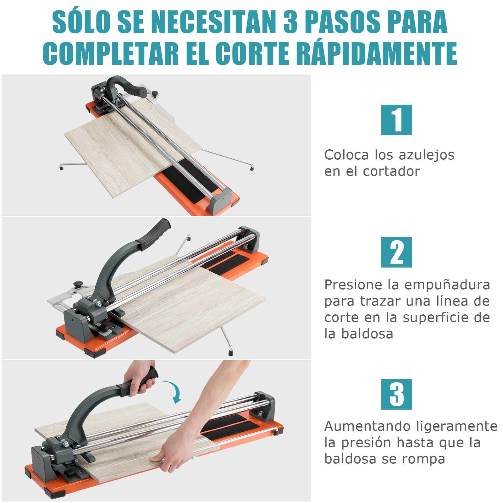 GOPLUS Cortador de Azulejos Manual con Esfera de Aleación Extraíble y Pies de Apoyo, Longitud de Corte 600 MM, Espesor Máximo de Corte 12 MM, Ángulo de Corte 0-60° para Profesionales (24")