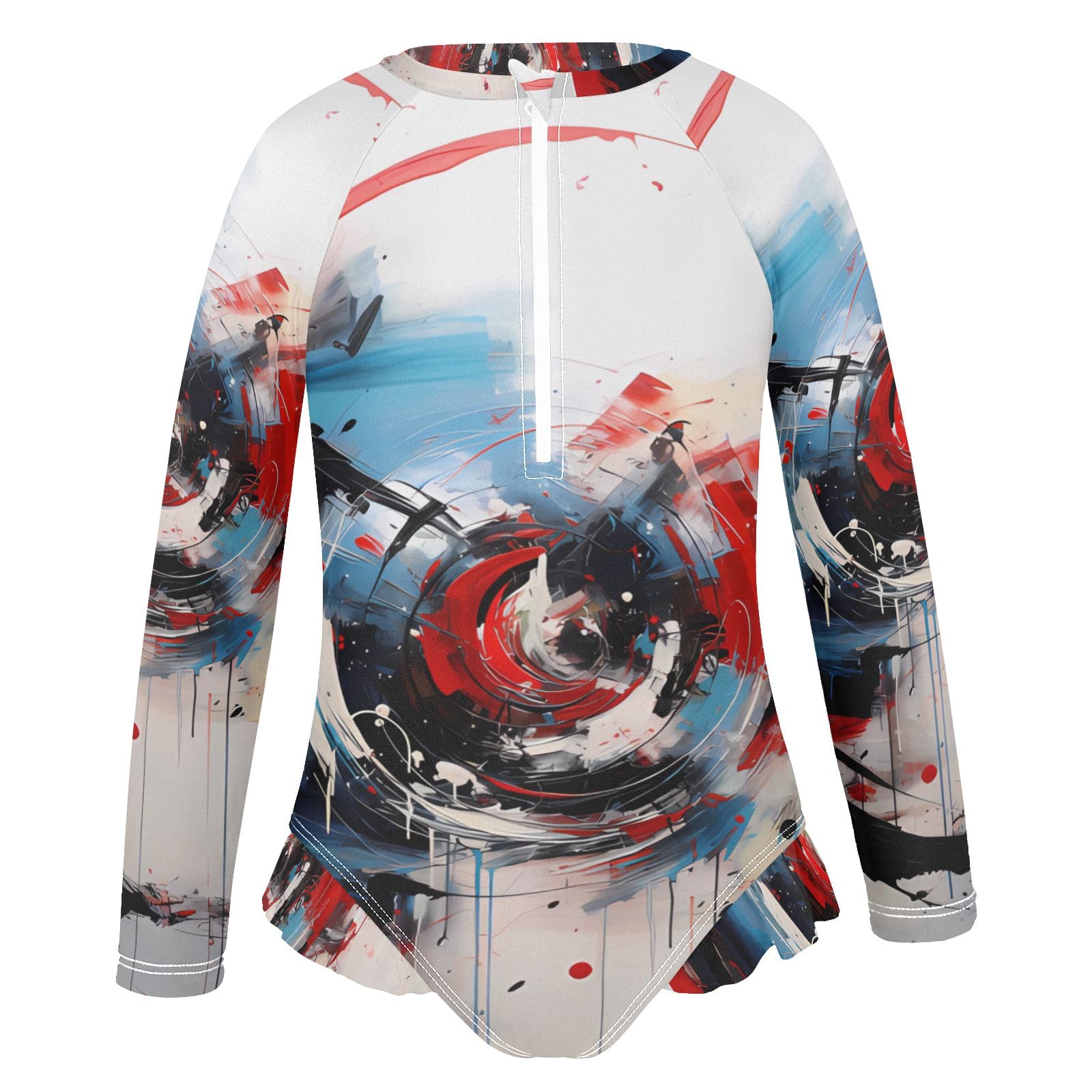 ALAZA Swimsuit for Girls Long Sleeve Rashguard Bathing Suit Geometric Abstract 4 Quick Dry 4T