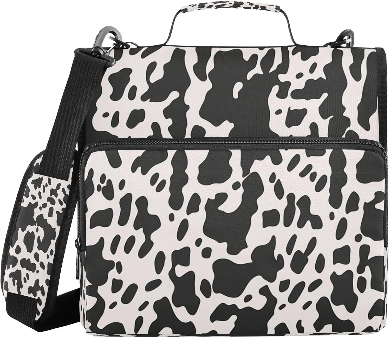 Cow Print Waterproof Zipper Binder with Shoulder Strap, 3-Ring Trapper Keeper with Lay-Flat Design and Multiple Compartments for School & Office, Adults & Kids