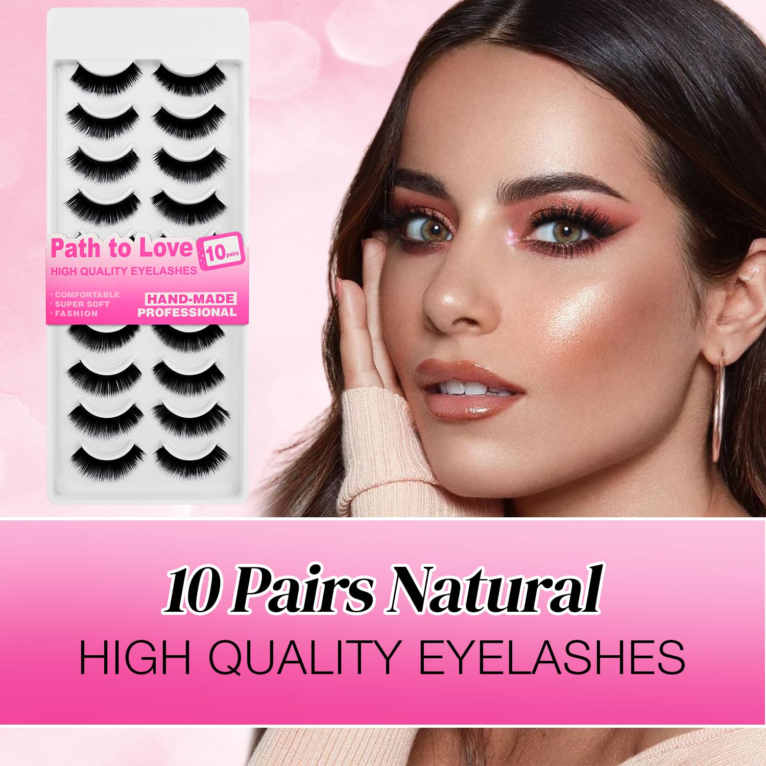 10 Pairs Natural Wispy False Eyelashes, Waterproof Easy to Apply Fake Lashes Strips for Beginners