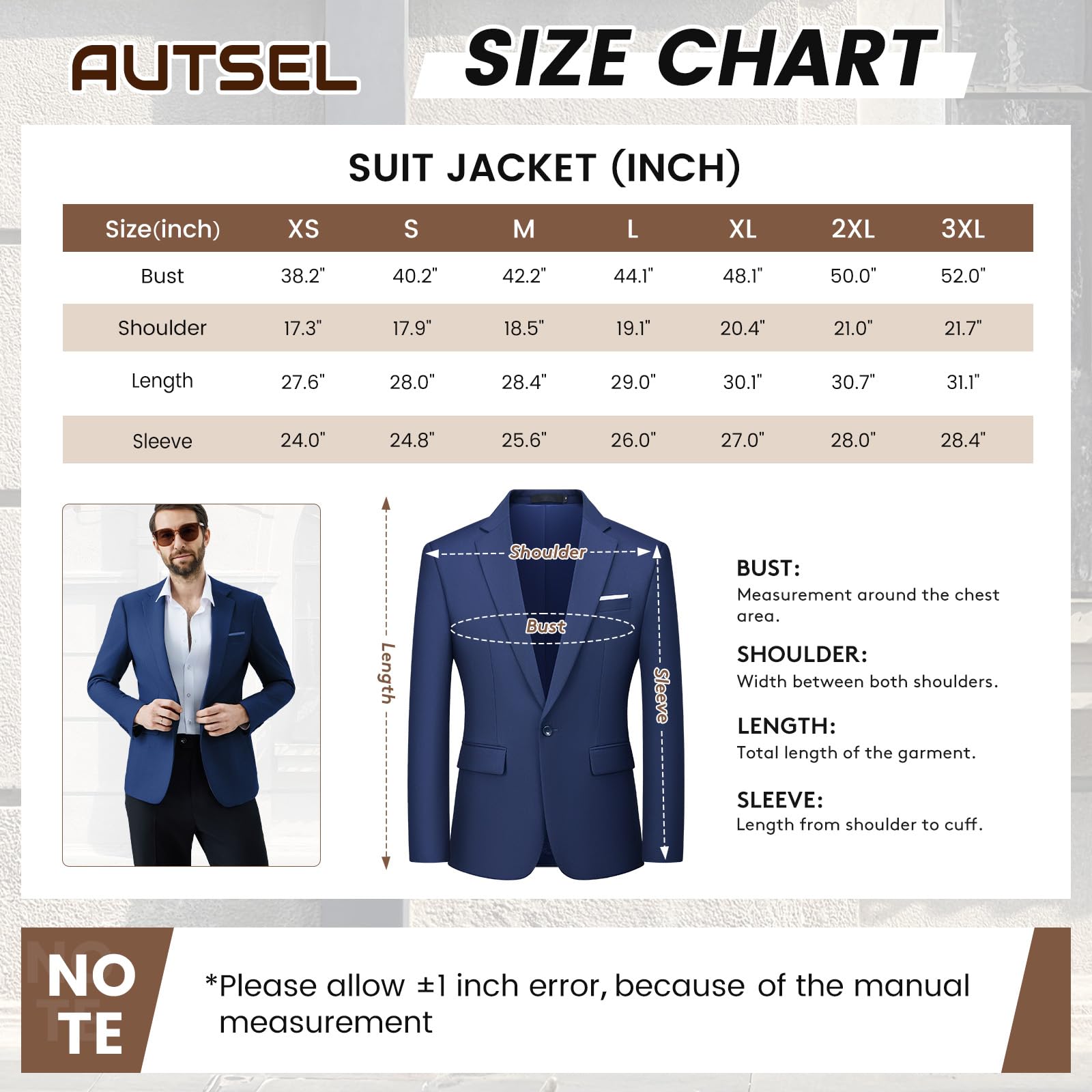 Blazer para Hombre Slim Fit 1 Botón Chaqueta de Traje de Hombre Negocio Boda Blazers Business