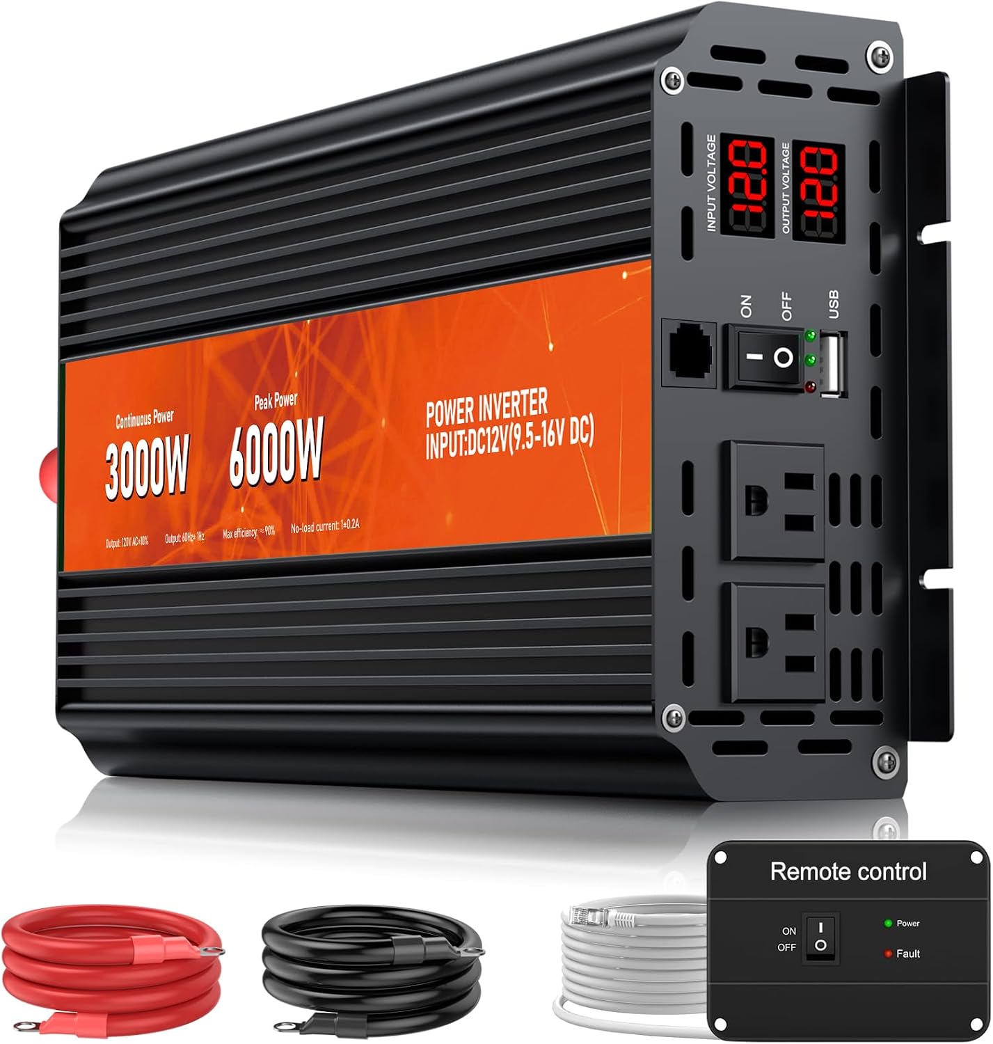 3000W Power Inverter 12V DC to 110V/120V AC Converter, 6000W Peak