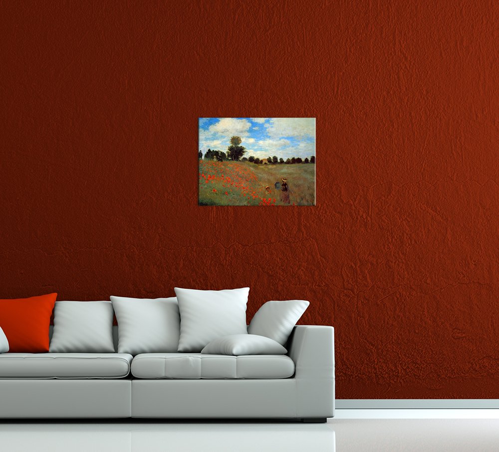 Bilderdepot24 Bild auf Leinwand | Claude Monet Mohnfeld bei Argenteuil in 80x60 cm als Wandbild | Wand-deko Dekoration Wohnung alte Meister | 180226-80x60
