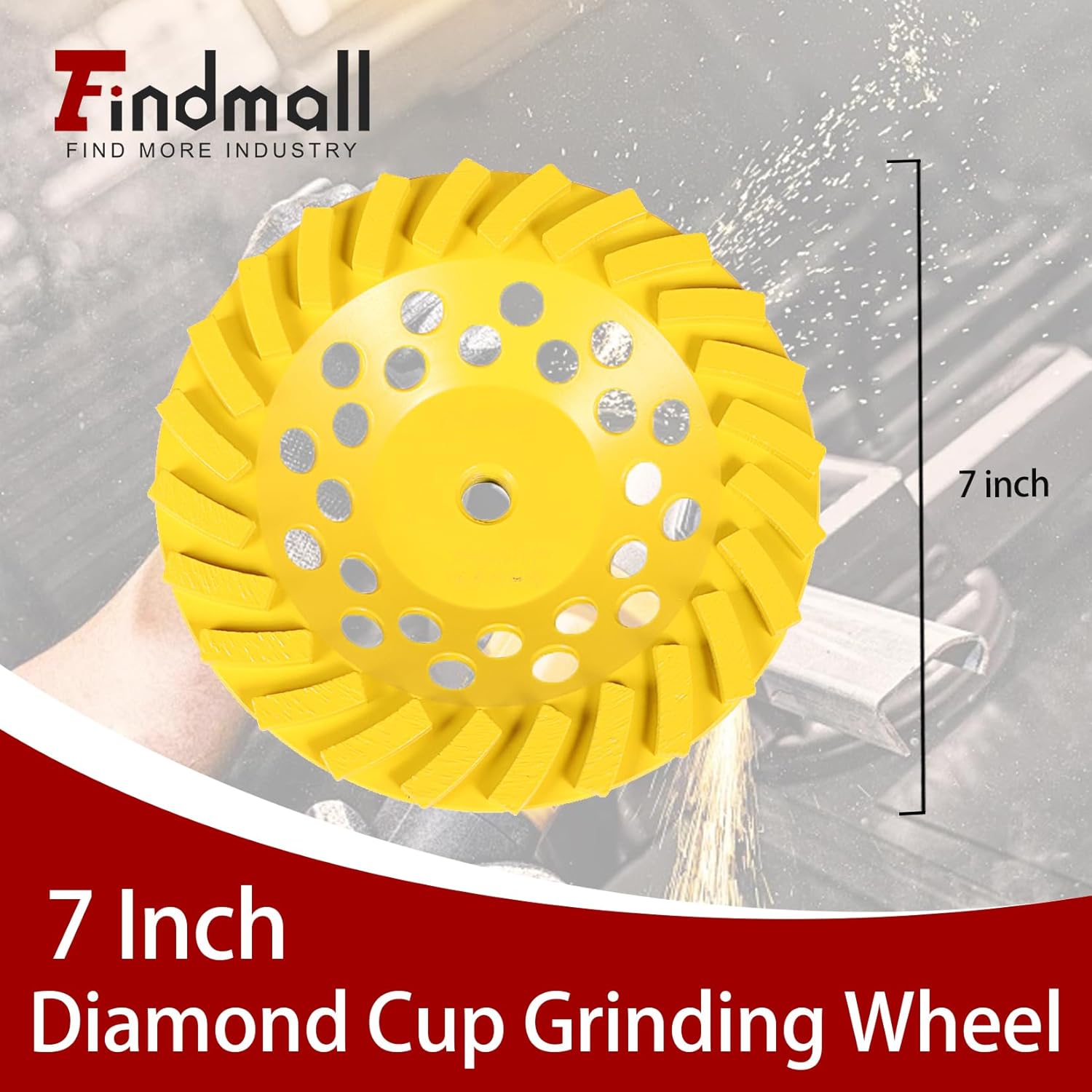 findmall 7 Inch Diamond Cup Grinding Wheel Turbo Row Grinding Wheel Angle Grinder Disc FIt for Grinder Polishing and Cleaning Stone