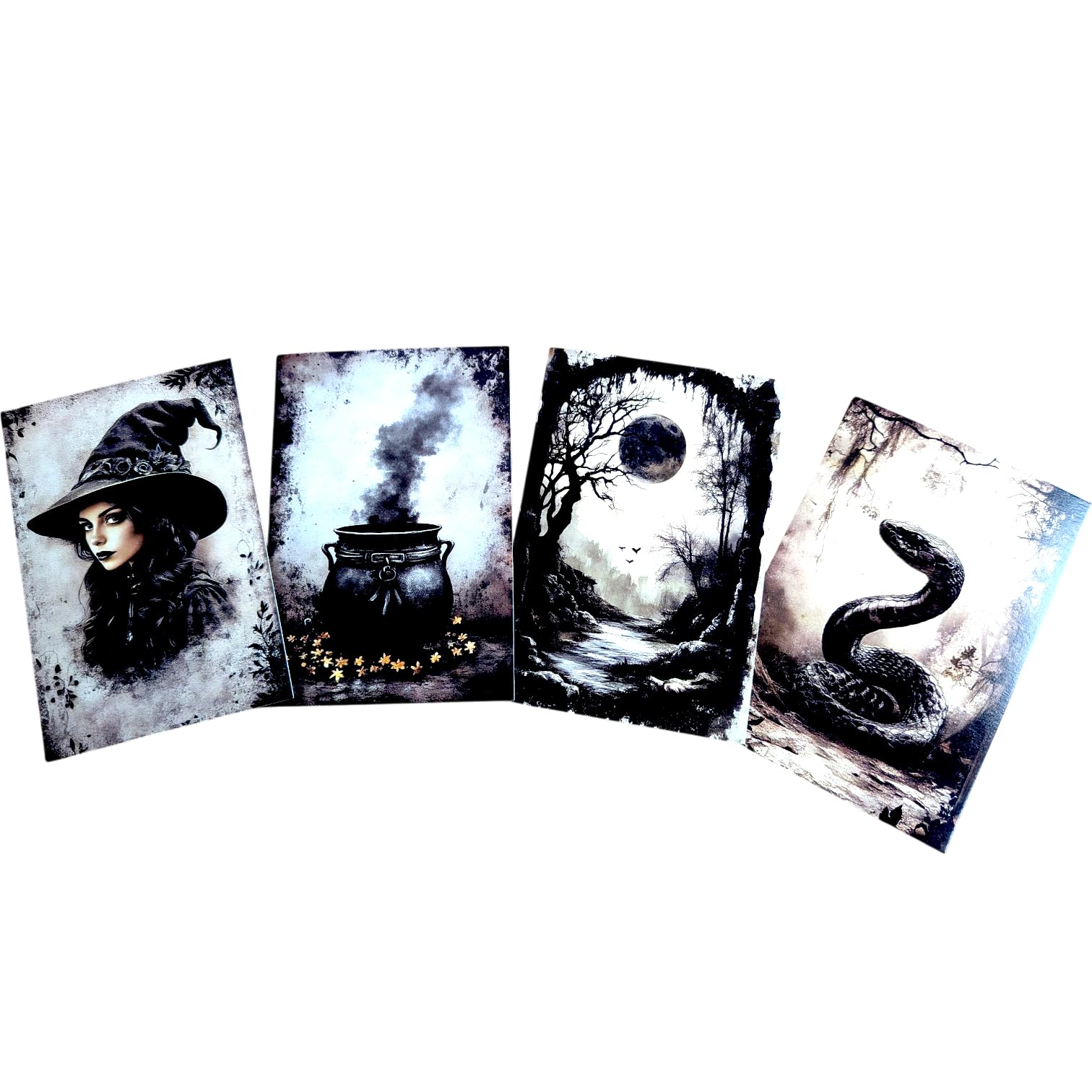 Kims Crafty Corner Gothic Autumn Postcard Set – 4 Dark Academia Art Prints with Haunted Houses, Skeleton Trees & Victorian Figures | Vintage Gothic Stationery or Wall Art Décor (Black Wicca Set 30)