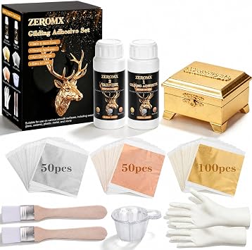 Gold Leaf Adhesive, with 200pcs Gold/Silver/Rose Gold Leaf Sheets