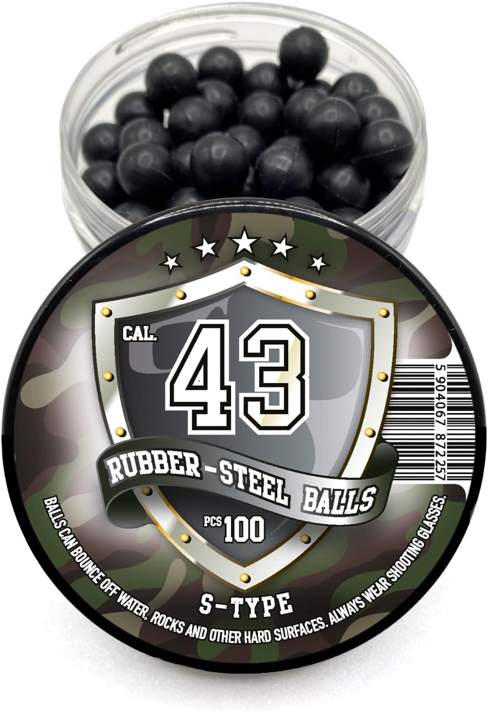 in 43 Caliber - 100 pcs Perfect Size and Premium Quality S-Type Hard Mix Rubber Steel Balls 1,8 Grams for Home Training and Self Defense RAM in .43 Cal.