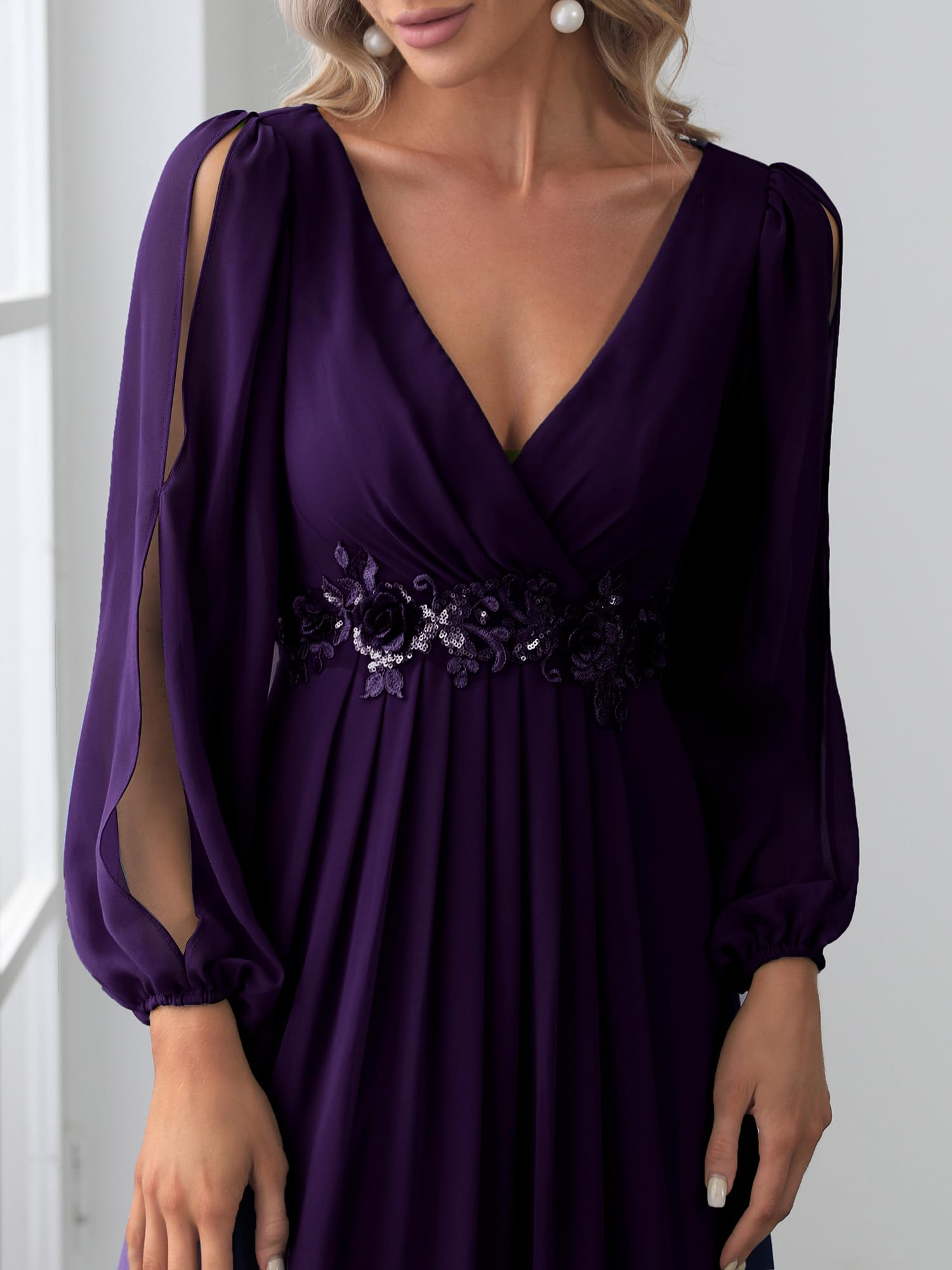 Ever-Pretty Vestito da Cerimonia Elegante Linea ad A Scollo a V A Abiti da Sera 00461 Viola Scuro 44