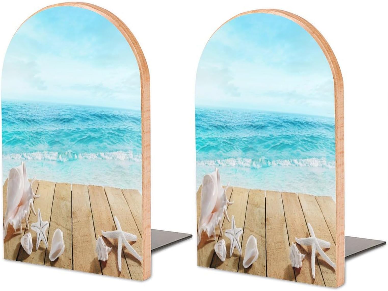 Storage Bookshelf, Starfish Conch Shell 2 Sturdy Thickened Bookends s Wooden Storage Bookshelf, Suitable For Home, Office, Study Room, School, Library