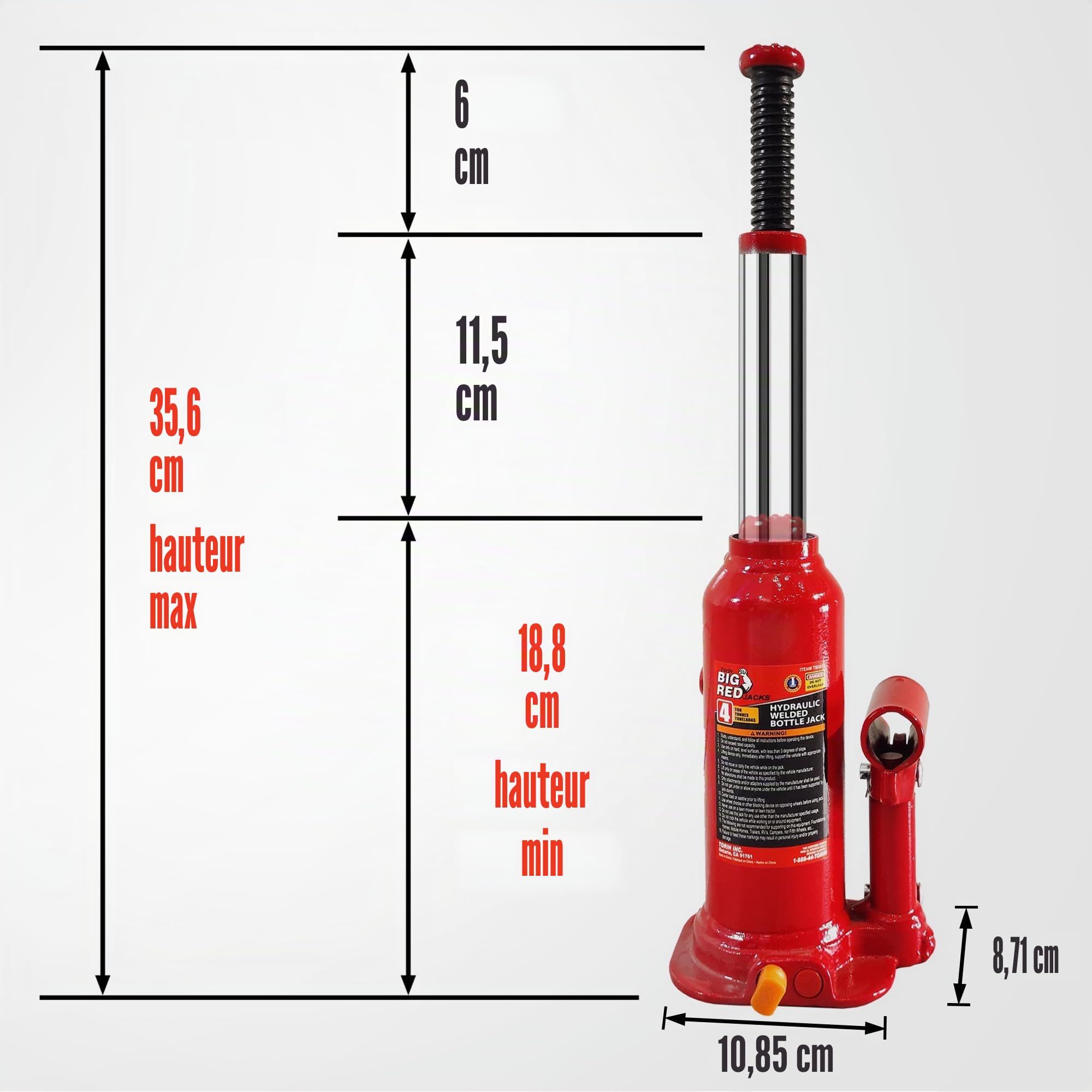 Torin T90413 Cric Bouteille avec étui 4 tonnes