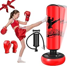 Punching Bag Children 160 cm Inflatable Boxing Bag with Boxing Gloves and Stable Punching Ball Pump for Children 3-12 Years Old Immediate Rebound for Practicing MMA Taekwondo