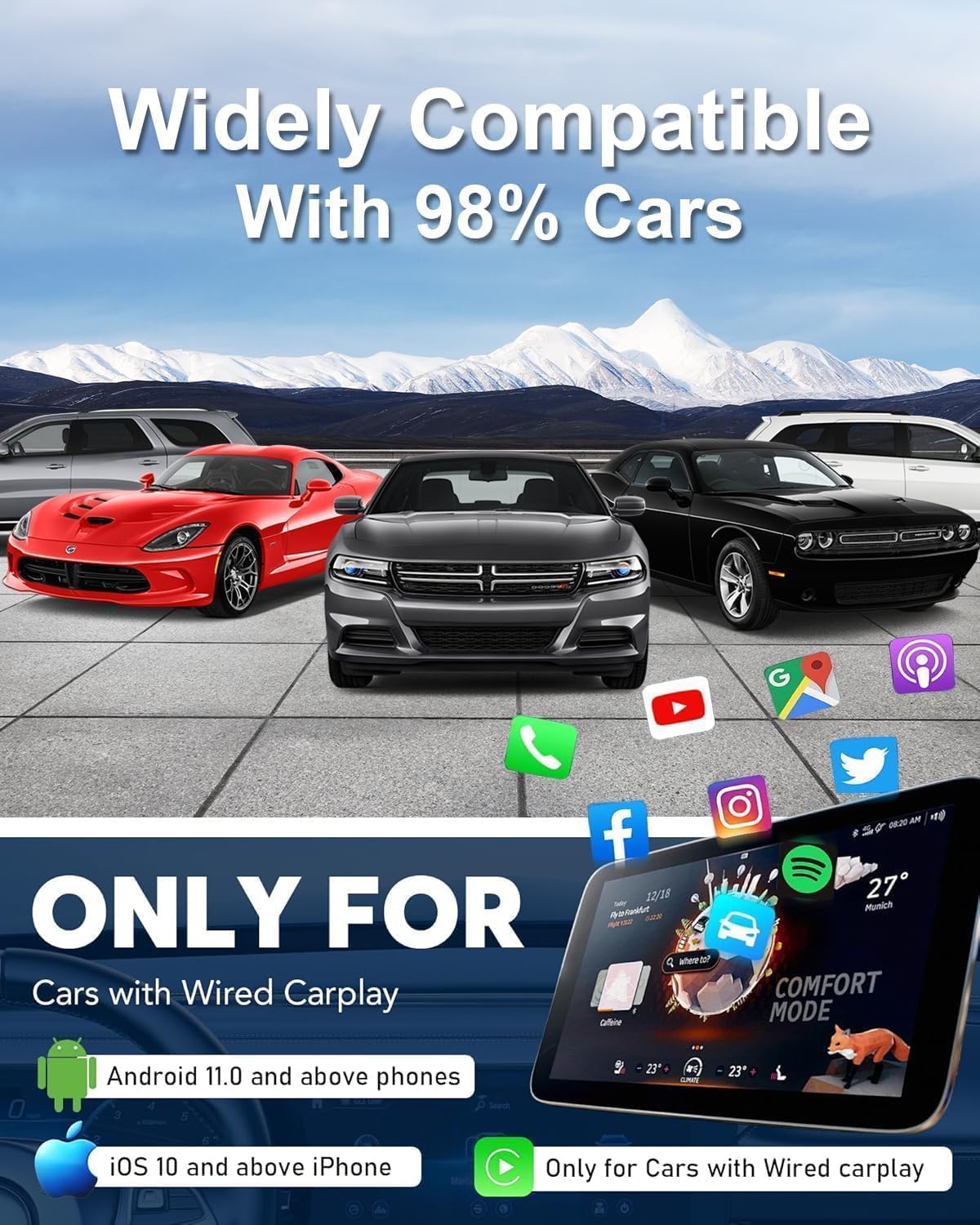 Wireless Carplay Adapter for iPhone Ai Magic Box with Netflix/YouTube Supports TF/Card Dongle Plug and Play Easy Setup Carplay & Android Auto Video Entertainment for iOS 10+ Radio Accessories