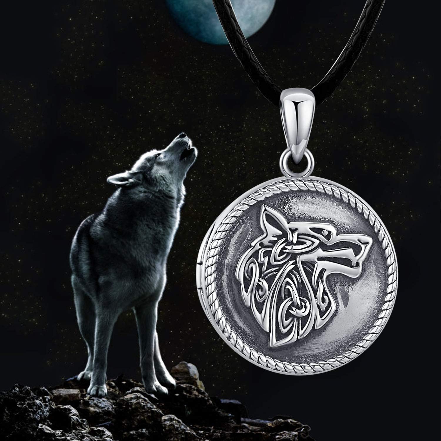 CHENGHONG Wolf Locket Necklace 925 Sterling Silver Locket Necklace That Holds Pictures Vintage Oxidized Viking Necklace Celtic Wolf Pendant Jewelry Gifts for Men Women - Image 5