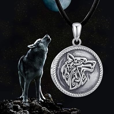 CHENGHONG Wolf Locket Necklace 925 Sterling Silver Locket Necklace That Holds Pictures Vintage Oxidized Viking Necklace Celtic Wolf Pendant Jewelry Gifts for Men Women