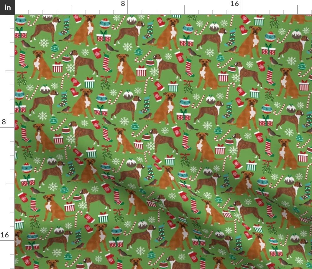 Spoonflower Fabric - Boxer Dog Christmas Cute Xmas Holiday Best Dogs Green Cloth Pet Printed on Petal Signature Cotton Fabric by The Yard - Sewing Quilting Apparel Crafts Decor
