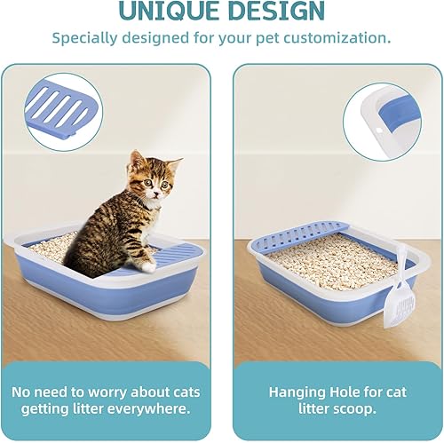 Miniatura 5 de ShineMe - Caja de arena plegable para gatitos, caja de arena pequeña para gatos con pala y bolsa de arena, impermeable, antisalpicaduras para gatos