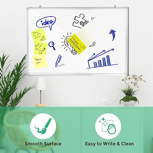 Miniatura 4 de Pizarra blanca para pared de 36 x 24 pulgadas, paquete de 2 pizarras magnéticas de borrado en seco, marco de aluminio plateado con bandeja