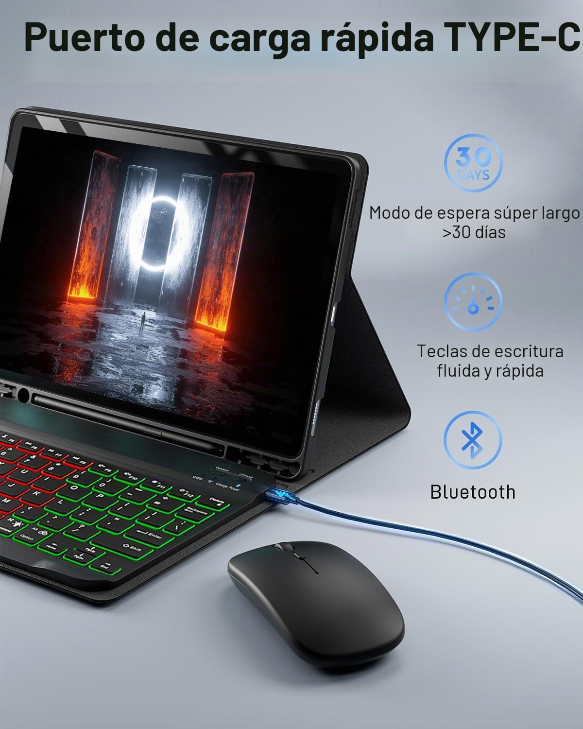 Funda con teclado para Samsung Galaxy Tab S11 Ultra / S10 Ultra / S9 Ultra / S8 Ultra de 14.6 pulgadas - Teclado magnético desmontable retroiluminado con 7 colores de arcoíris con soporte para