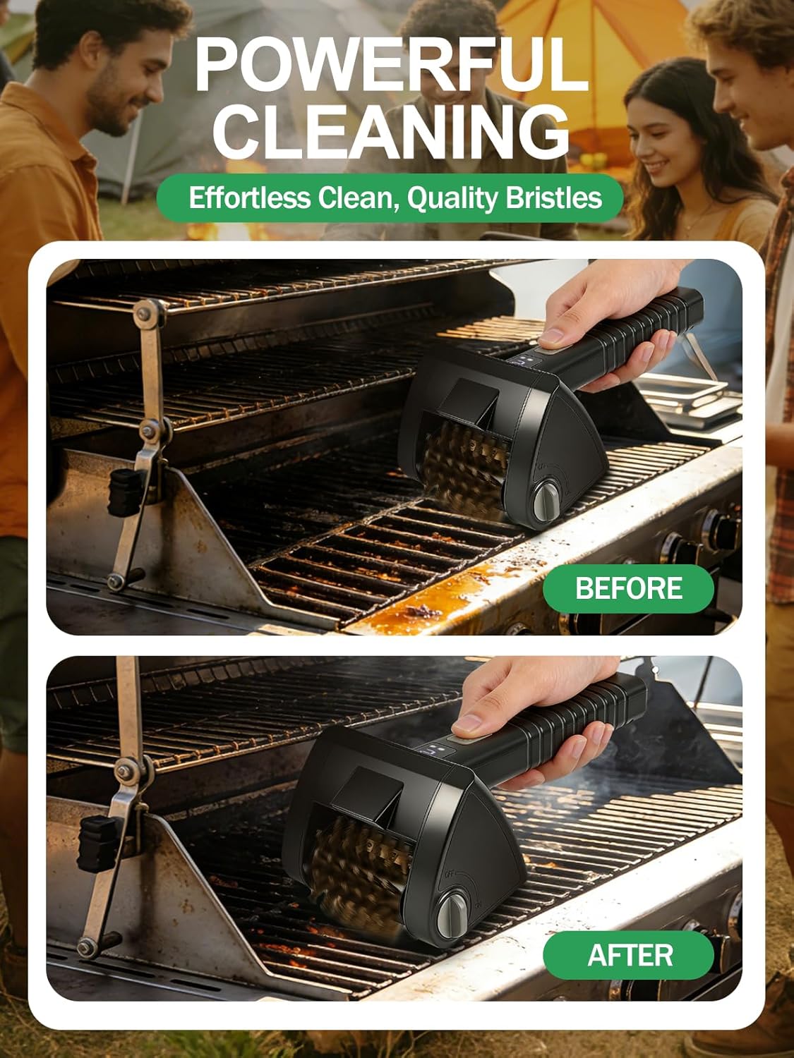 Electric Rotary Grill Brush for Outdoor Grill - Two Speed Automatic Cleaner with 304 Removable Stainless Steel Head, BBQ Grate & Outdoor Cordless Rechargeable Grill Cleaning Tool for BBQ, Home