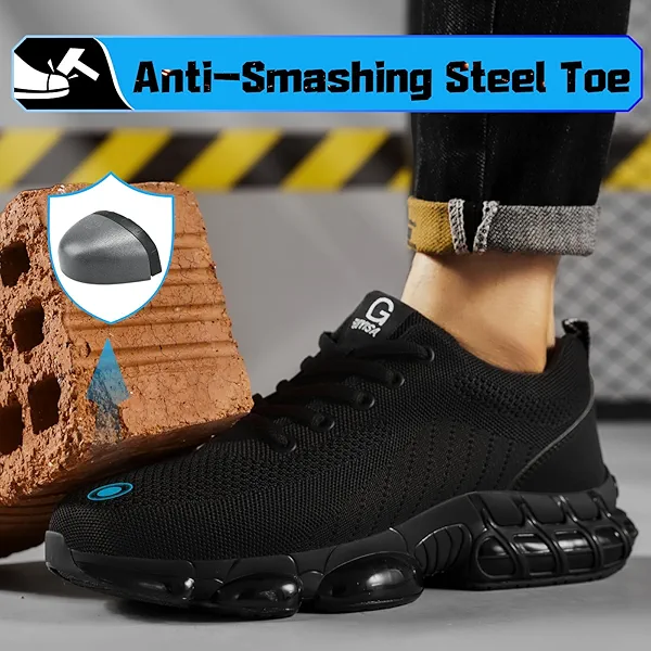 TANIELD Steel Toe Shoes for Men Lightweight Work Shoes Safety Shoes Air Cushioned Steel Toe Sneakers Indestructible Steel Tennis Toe Shoes Construction Industrial Work Safety Sneakers