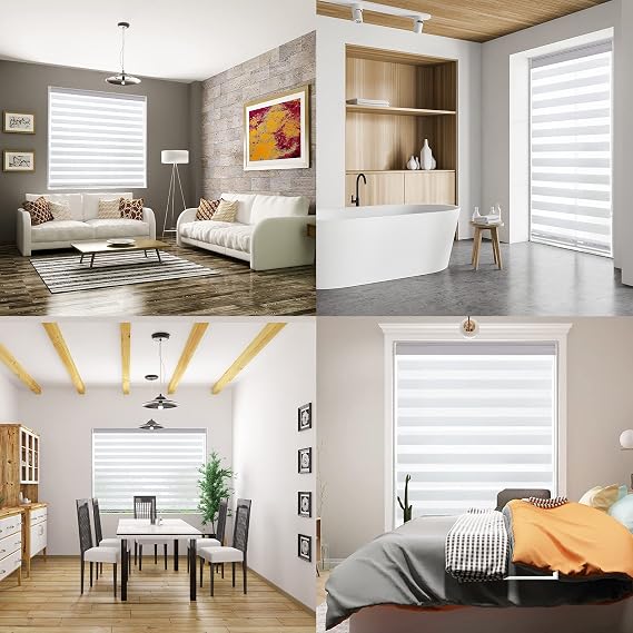 Zebra Roller Window Blinds,Custom Cut to Size,Roller Blinds Dual Layer Roller Shade Blinds, White,Fixed 72 InchesHigh,21 Inches Width