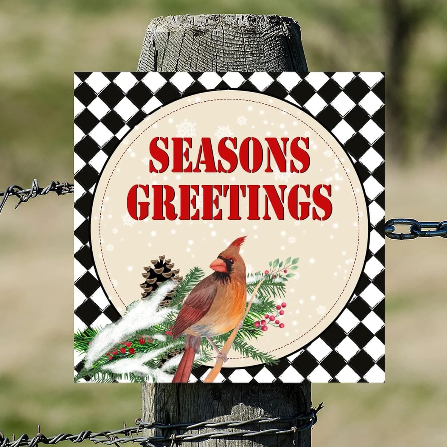 Seasons Greeting Wooden Sign Rustic Christmas Red Bird Mistletoe Wood Plaque Sign Merry And Bright Wall Decor Farmhouse Rustic Wooden For Grandpa Papa Dad Boyfriend Teacher Housewarming Gift 16x16in