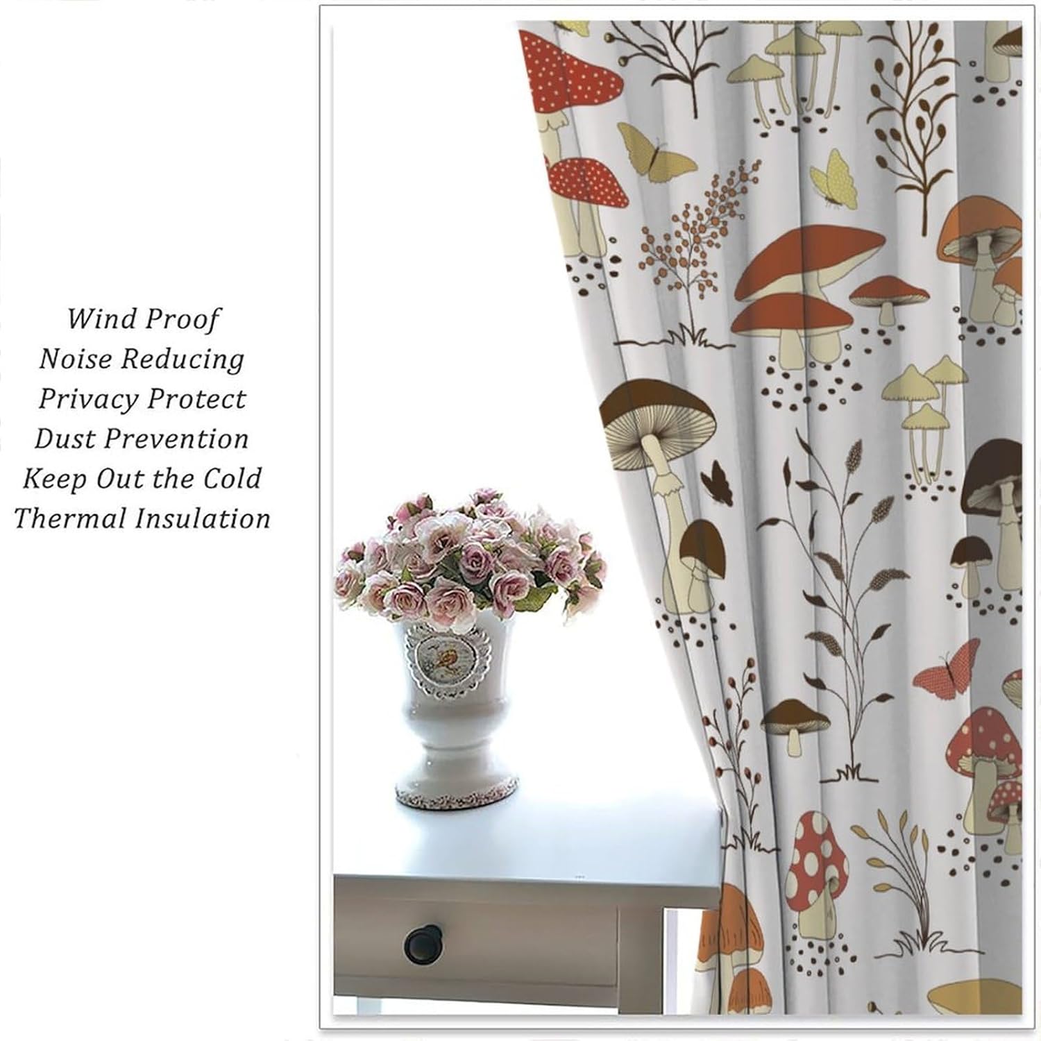 Mushroom Modern Curtains for Kids Girls Bedroom Kitchen Farm Window Treatments Cartoon Cute Plants Watercolor Forest Botanical Herbs Floral Blackout Drapes 2 Panels 42x45 Inch