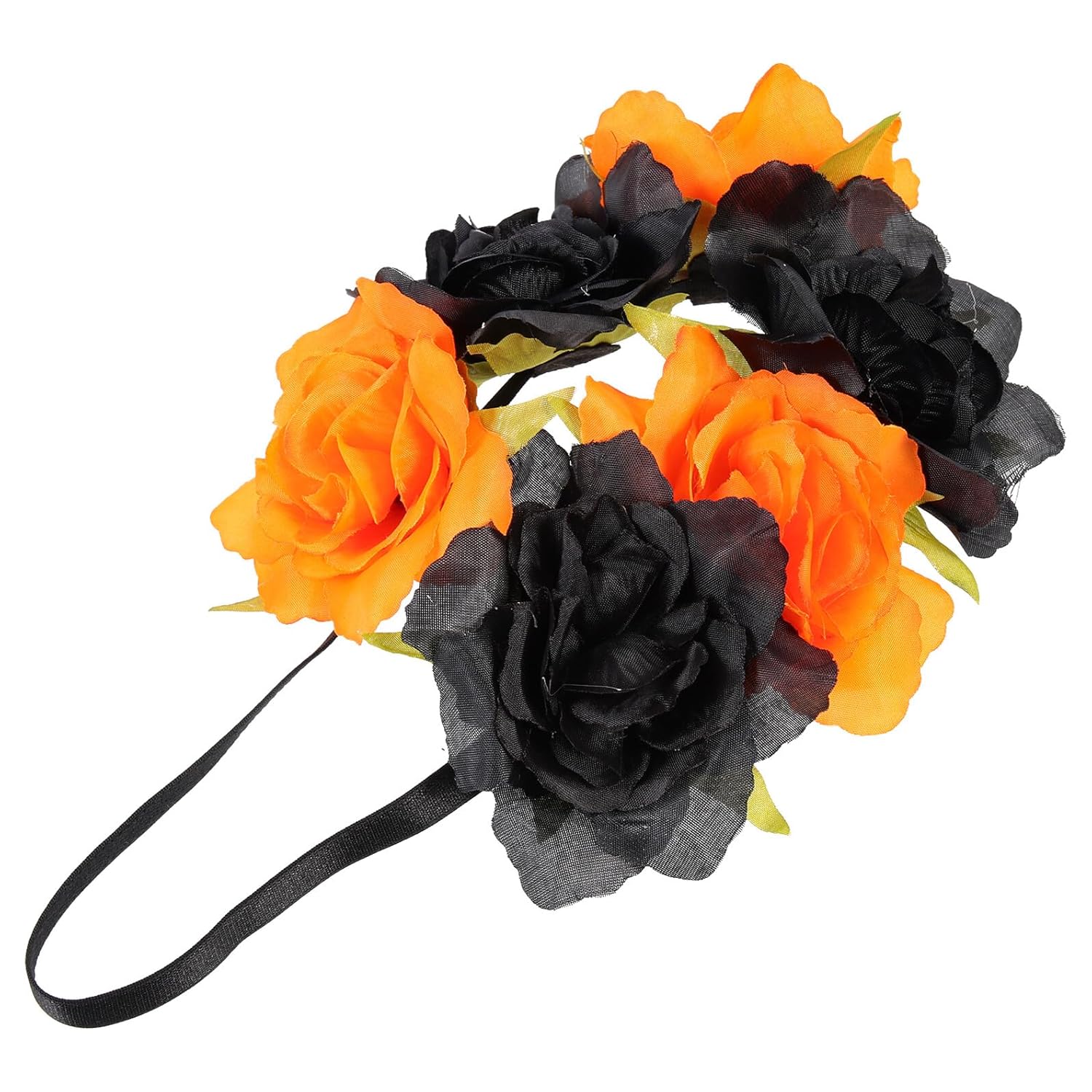 OSALADI Halloween Floral Headband Flower Hairband Elastic Floral Crown Headpiece Black and Orange for Women Party Costume Hair Accessory