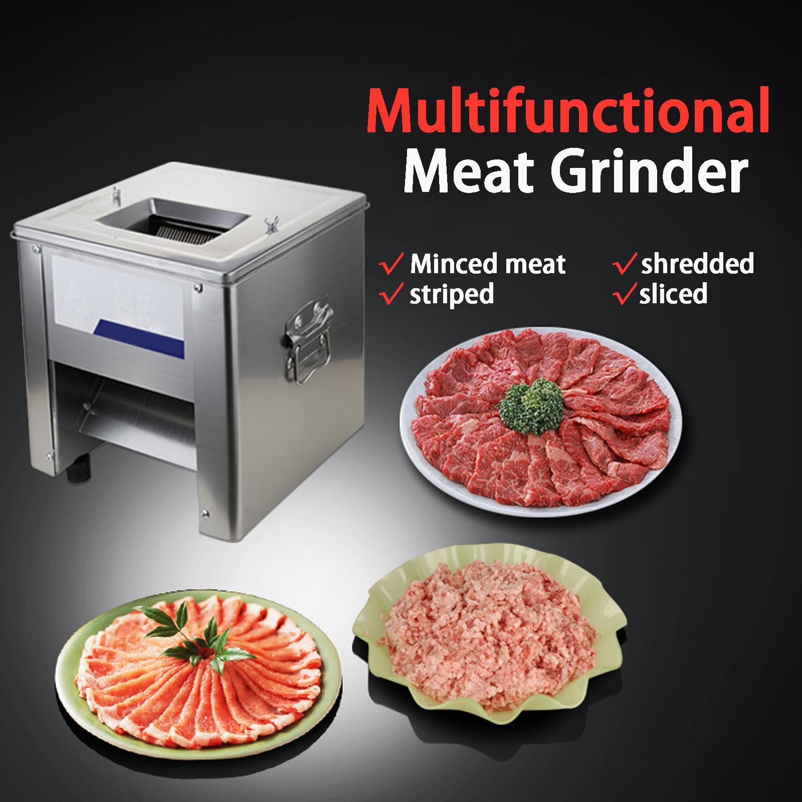 Electric Meat Cutter Affettatrice Commerciale da 850W, 150kg/h - Acciaio Inossidabile, Taglia Pollo, Pesce, Manzo - Tritaverdure,3.5mm