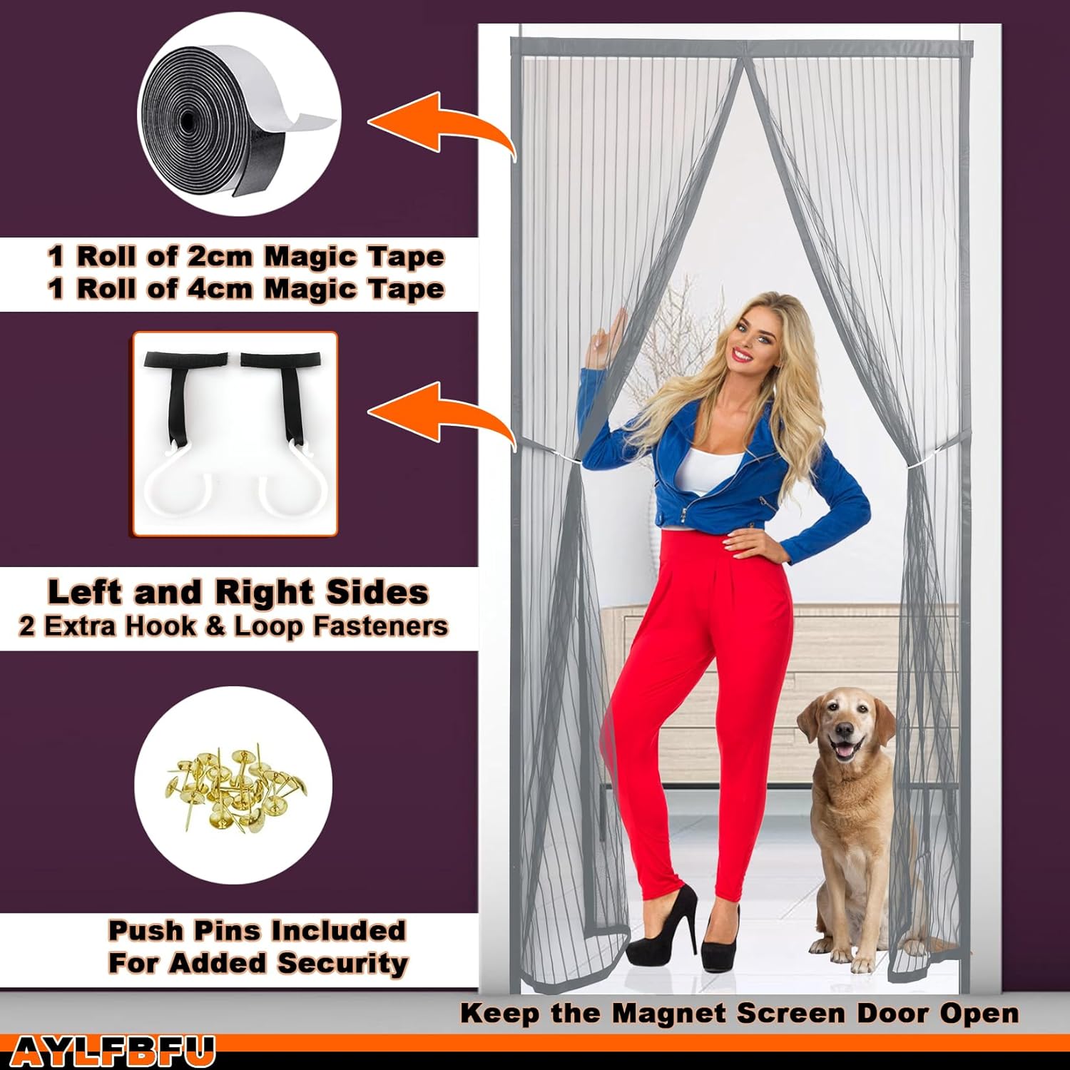Magnetic Screen Door for Sliding Door, 65 x 80.7 Inches Durable Polyester, Magnetic Closure, Pets from Scratching The Mesh, Door Screens for Sliding Glass Patio/French/Back/Front Doors, Gray