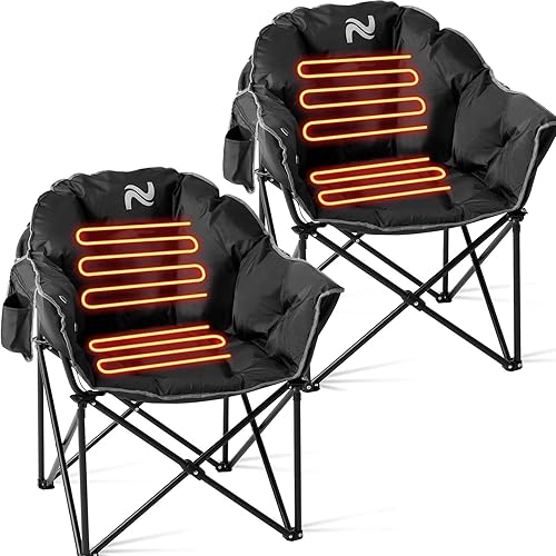 Silla de camping con calefacción de gran tamaño, sillas acolchadas con calefacción para campamento, silla redonda con platillo de luna plegable,