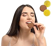 Vista 3 de 25 monedas originales de chocolate cripto Bitcoin, hechas con chocolate belga de primera calidad, sin gluten, sin OMG, lácteos certificados Kosher