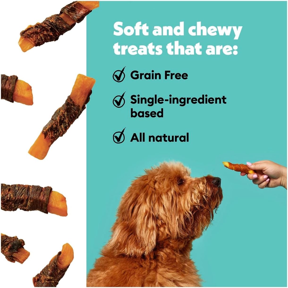 Wiggles & Wags Twists Dog Treats, Beef & Sweet Potato, Soft and Chewy, Grain Free, All Natural, 16 oz with DN Essentials Waste Bag Dispenser & Roll