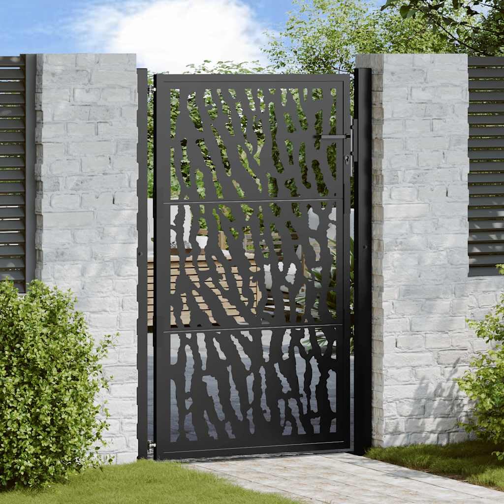 Cancello da giardino in acciaio, 105 x 155 cm, colore nero, in ferro battuto zincato, con design Ele Trace per un ingresso sicuro all'aperto