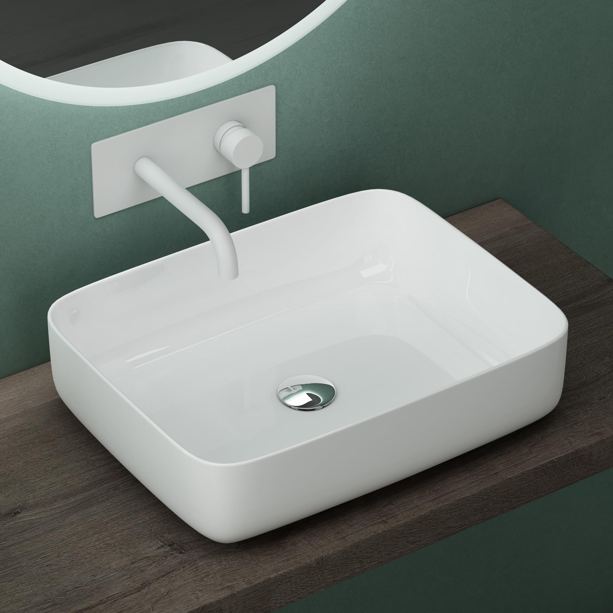 Mai & Mai Vasque Carrée à Poser 38,5x38,5x14cm Blanc sans Trop-Plein | Lave Mains, Céramique, Format Compact pour WC d'Invités, Raccordement Standard, BR106