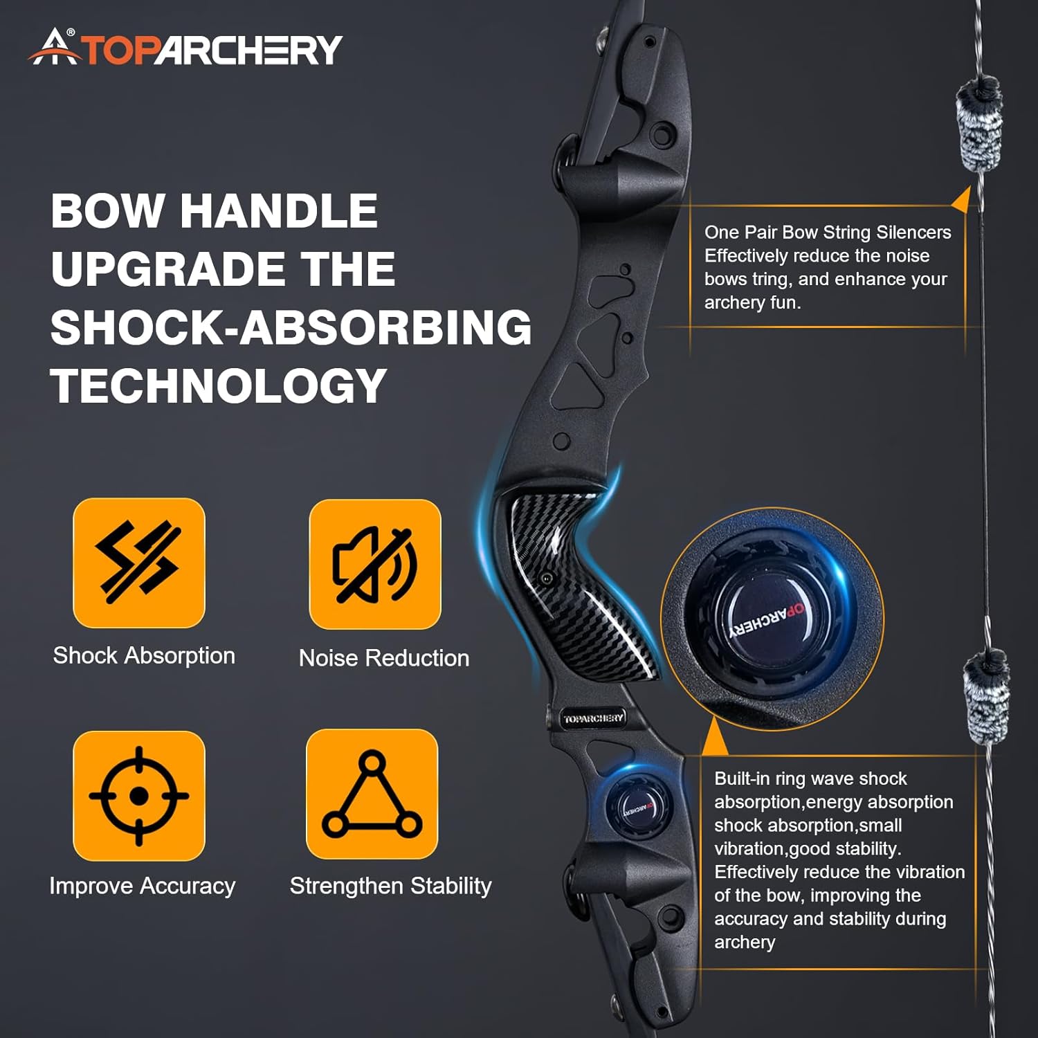 TOPARCHERY 62" Black Hunter Recurve Bow, ILF Shock Absorption Takedown Hunting Recurve Bow for Adult & Youth Beginner, Longbow Archery Set for Outdoor Target Hunting Training Practice