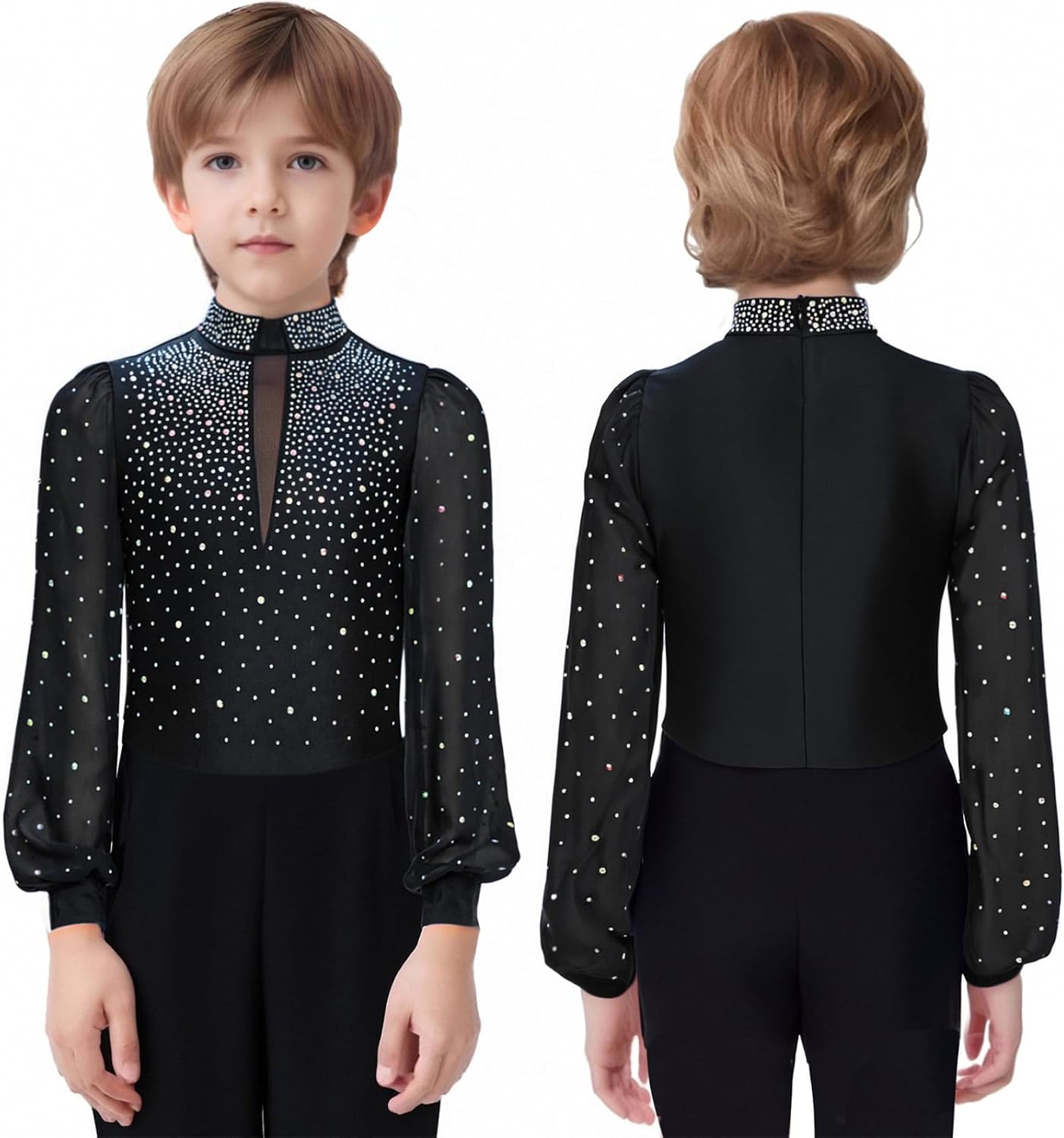 Kids Boys Gymnastics Leotard Ballroom Jumpsuit One Piece Skating Romper Shirts Latin Dance Bodysuit
