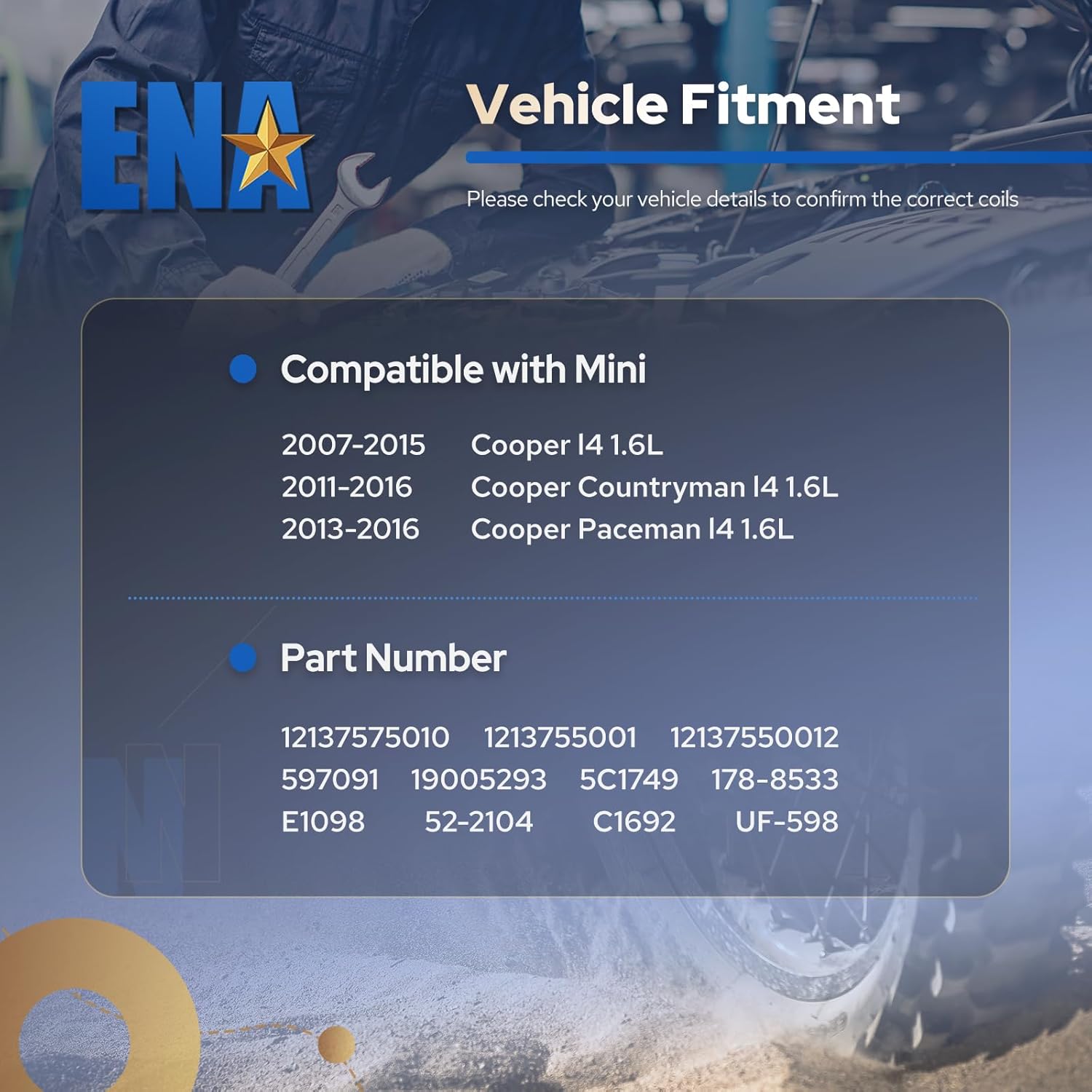 Set of 4 UF598 Ignition Coil Pack 1.6L L4 Compatible with Mini Cooper 2007-2013, Cooper Countryman 2011-2016, Cooper Paceman 2013 2014 2015 2016 Replace for 12137575010 C1692 GN10328