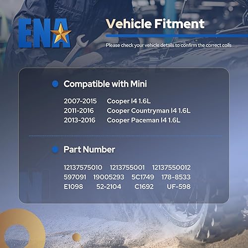 Miniatura 5 de Juego de 4 bobinas de encendido UF598 1.6L L4 compatibles con Mini Cooper 2007-2013, Cooper Countryman 2011-2016, Cooper Paceman 2013 2014 2015 2016