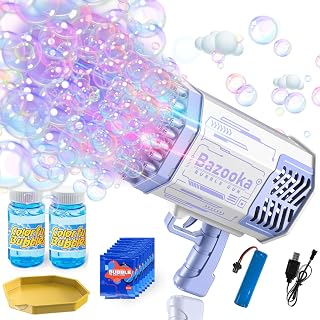 Krasna Bazooka Bubble Gun, 12000+ Bubbles Per Minute Bubble Machine Gun with Colorful Lights, 69 Holes Bubble Gun for Kids Adults, Gifts for Birthday Wedding Party Outdoor Toy (Purple)