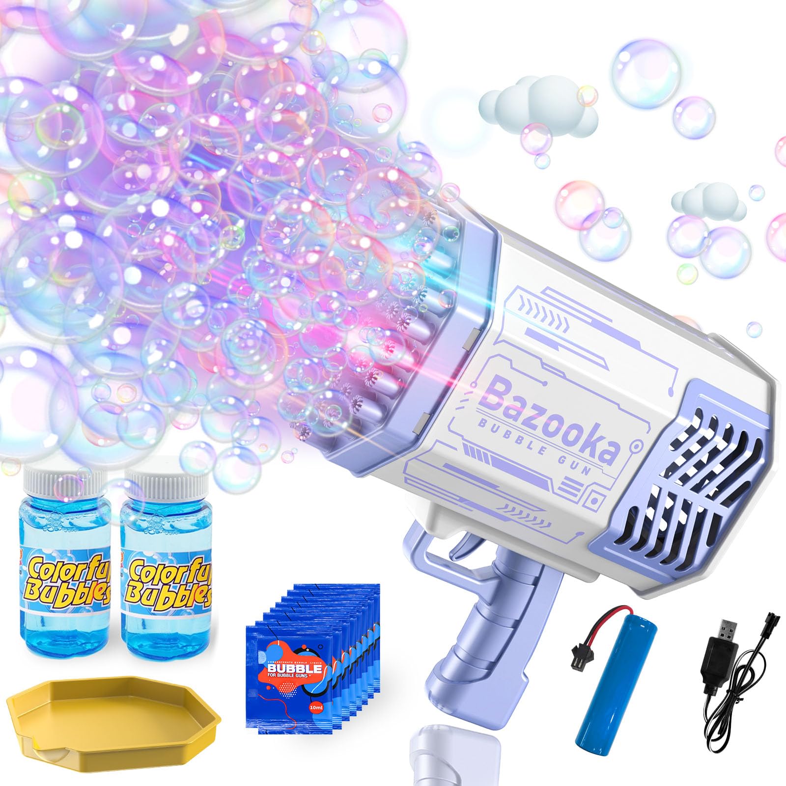 AIGUMI Bazooka Bubble Gun, 12000+ Bubbles Per Minute Bubble Machine Gun with Colorful Lights, Bubble Gun for Kids, Toy (Purple)