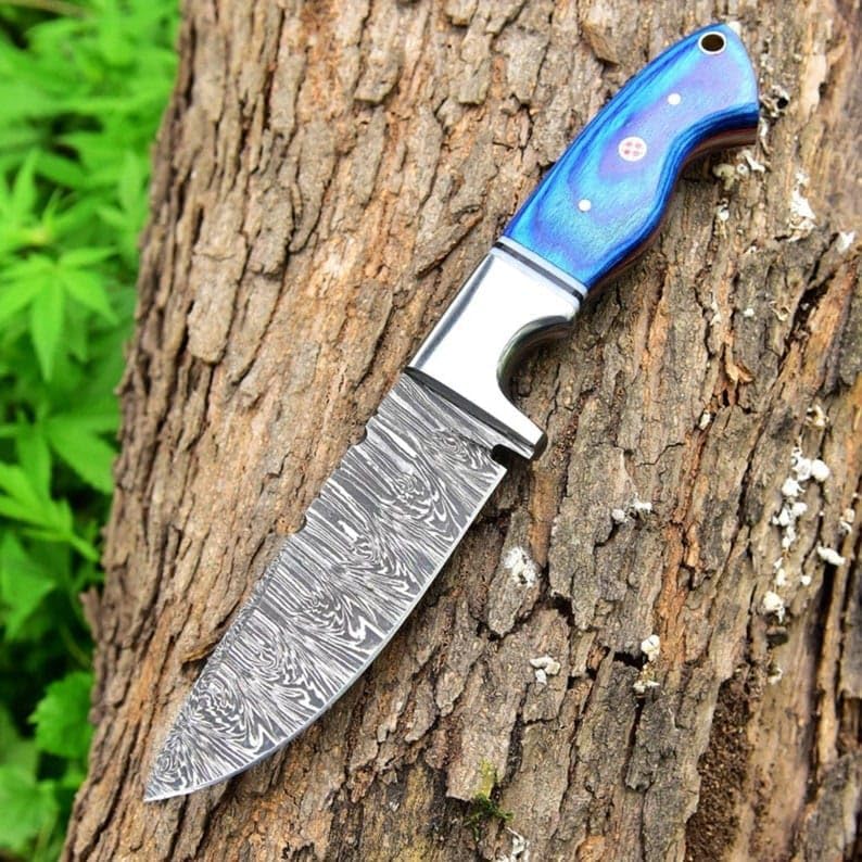 Handmade Damascus Steel Knife, Hunting Knife, Fixed Blade Knife, Skinner Knife, Bushcraft Camping Knife, Pakka Wood Handle, Premium Leather Sheath