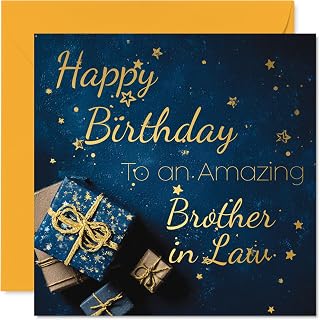 Gold Brother in Law Birthday Card - Golden Gifts - Happy Birthday Card for Brother in Law from Sister Sibling, 5.7 Inch Golden Bday Greeting Cards