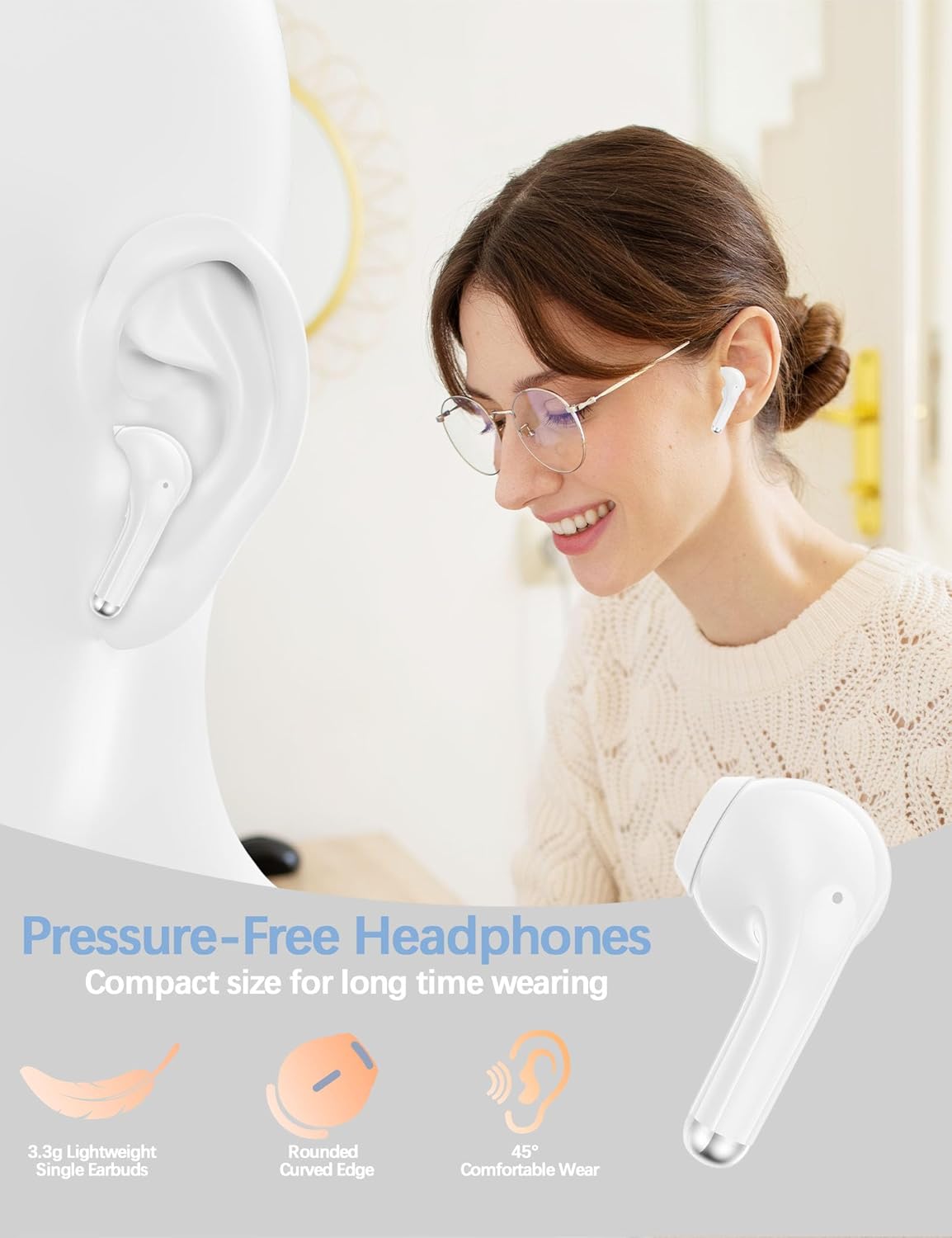 5.3 Bluetooth Headphone Wireless Earbuds Small Ear Bud for Samsung/Galaxy S26 Ultra S25 S24 S23 S22, Workout Sports Gym Earphones for Apple/Android for iPhone 17 17e Air 16 16e 15 Pro Max 14 13 White